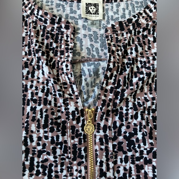 Anne Klein Printed Brown Black White Sleeveless Blouse with Zipper Front Size S - Picture 2 of 5